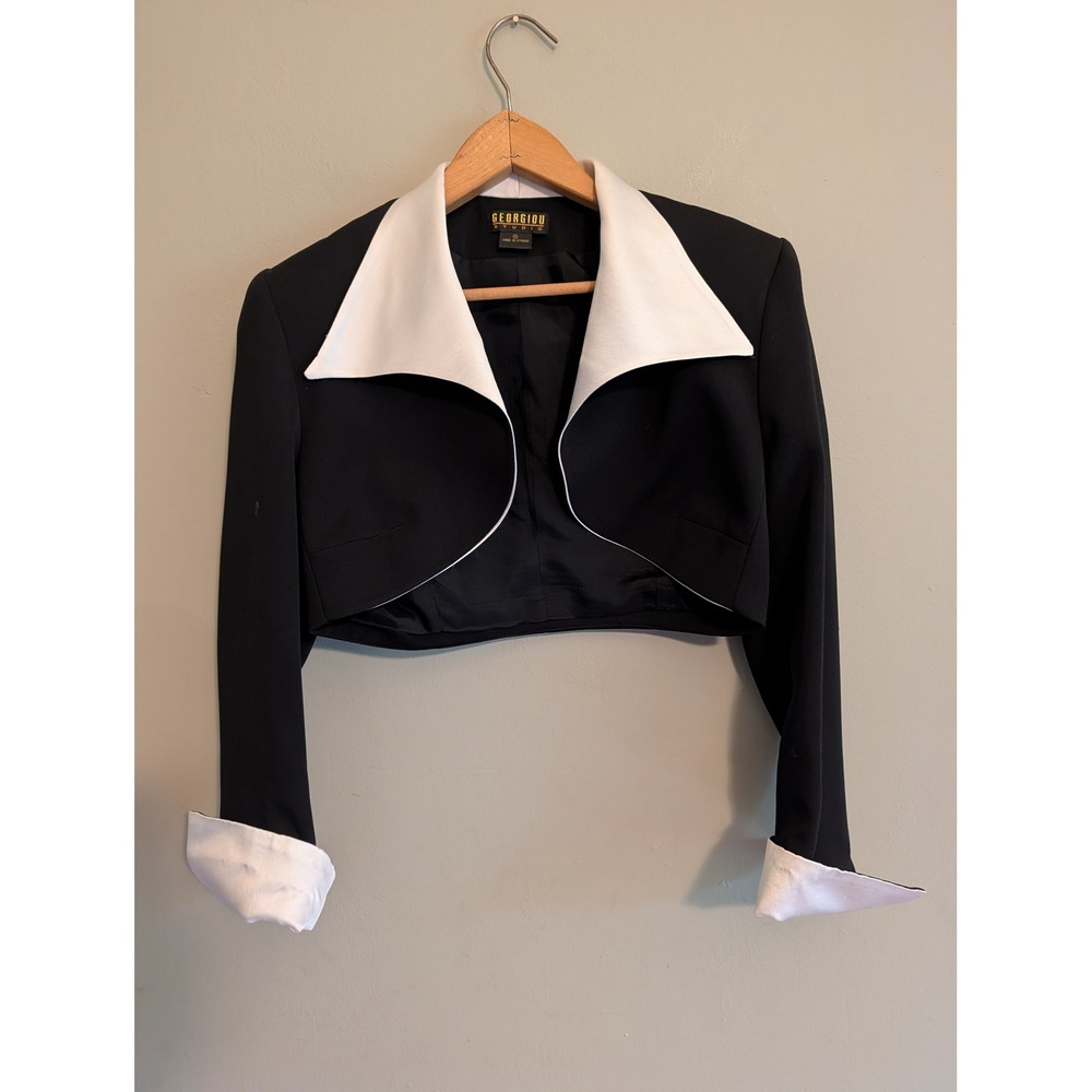 Vintage Georgiou Studio Black White Cropped Bolero Jacket Tuxedo Style Size 4